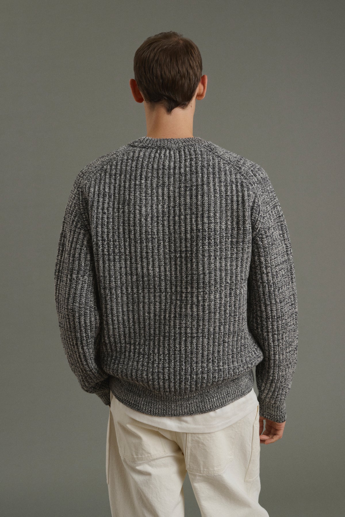 Pullover Osma - Ecru/Charcoal - Wool - Men vue 2