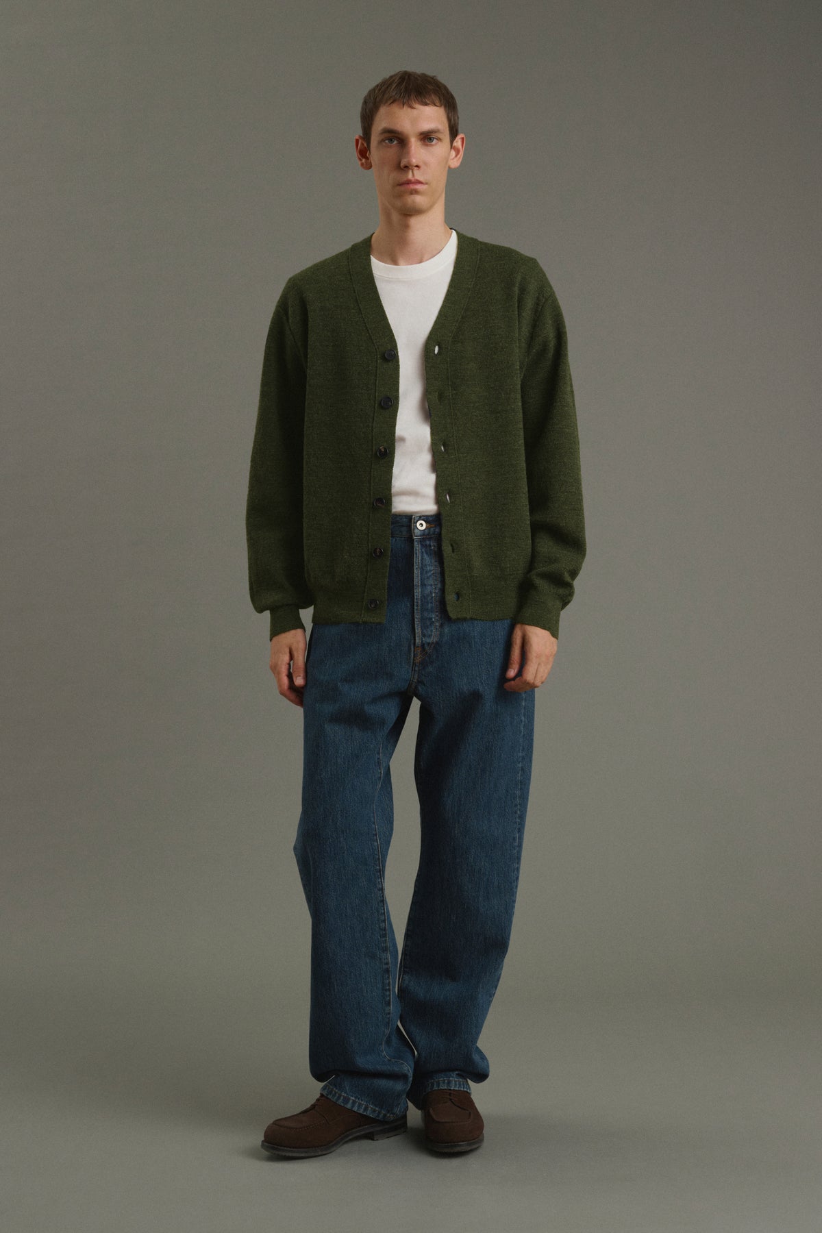 Cardigan Romeo - Dark Khaki - Wool - Men