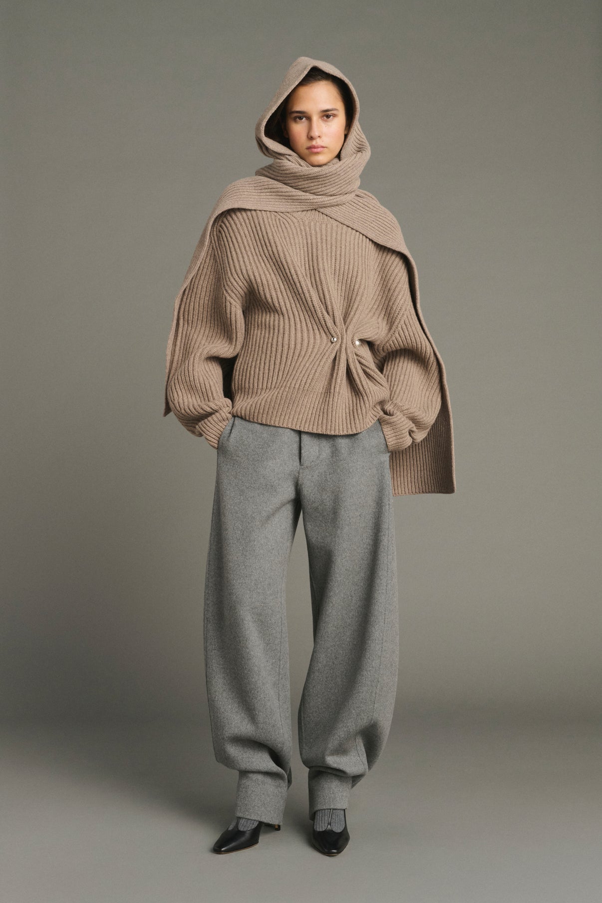 Scarf Loretta - Beige Marl - Merino Wool - Women vue 2