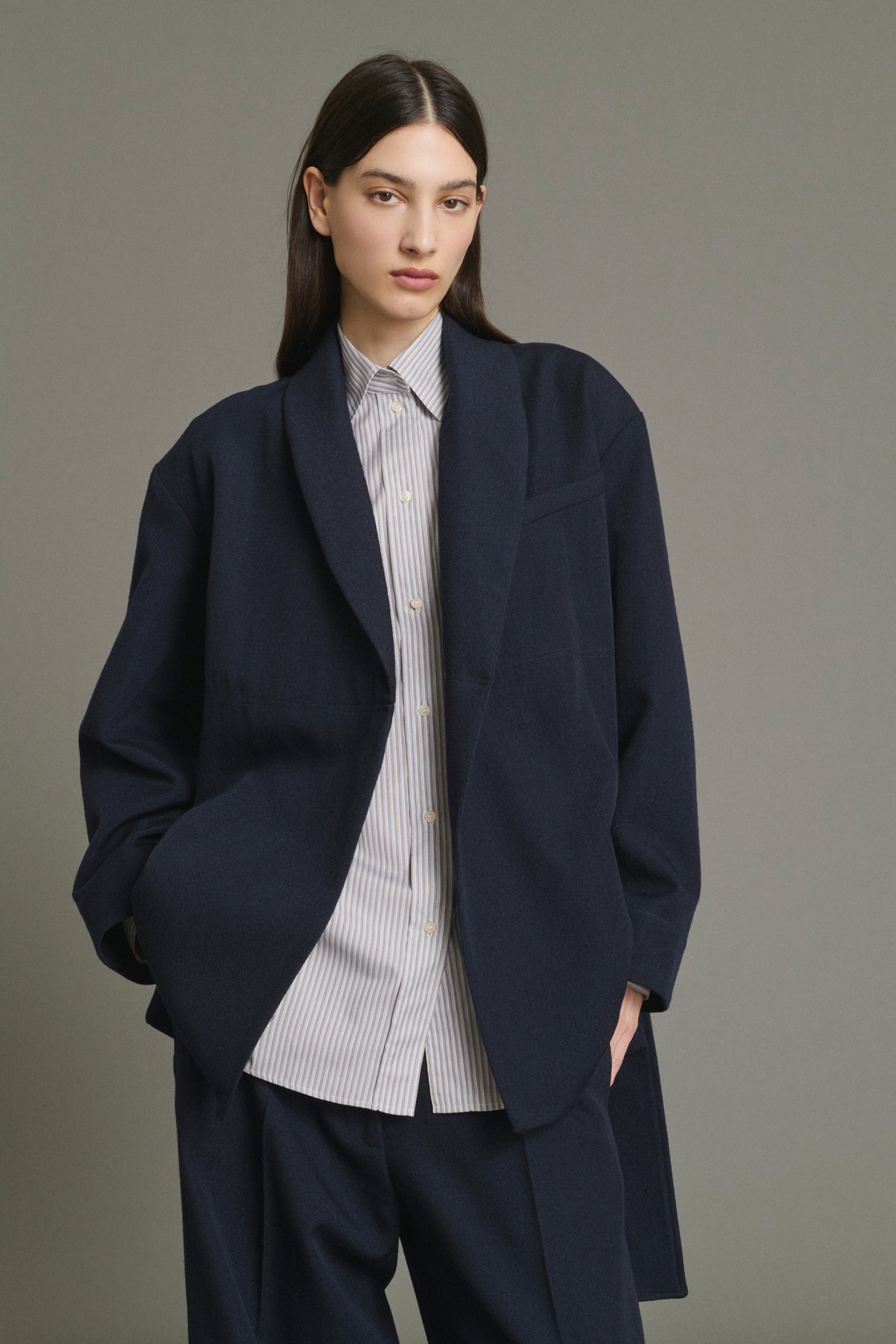 Come Jacket - Navy - Wool - Women vue 5